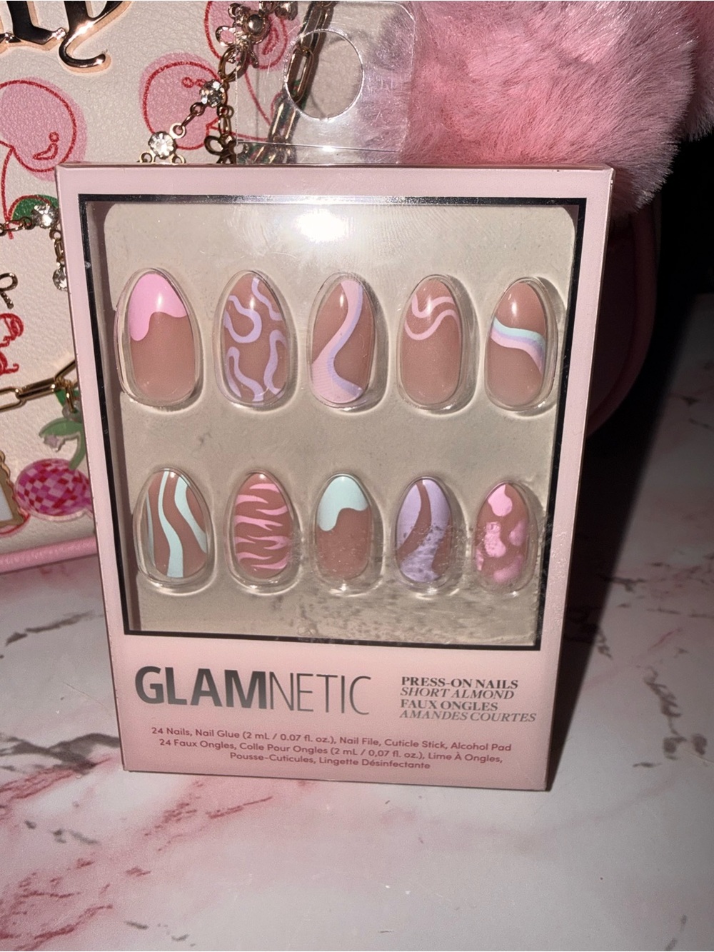 Glamnetic Press-On Nails in Pink + Purple + Blue Swirl Design